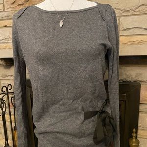 Loft Ann Taylor long sleeve gray sweater side tie